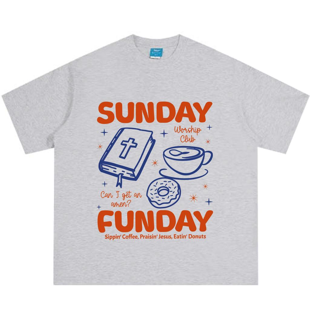 Sunday Funday Coffee Christian Bible Faith Jesus Graphics TShirt Unisex Unisex Fashion Casual Tshirt Summer Loose Cotton Tshirts