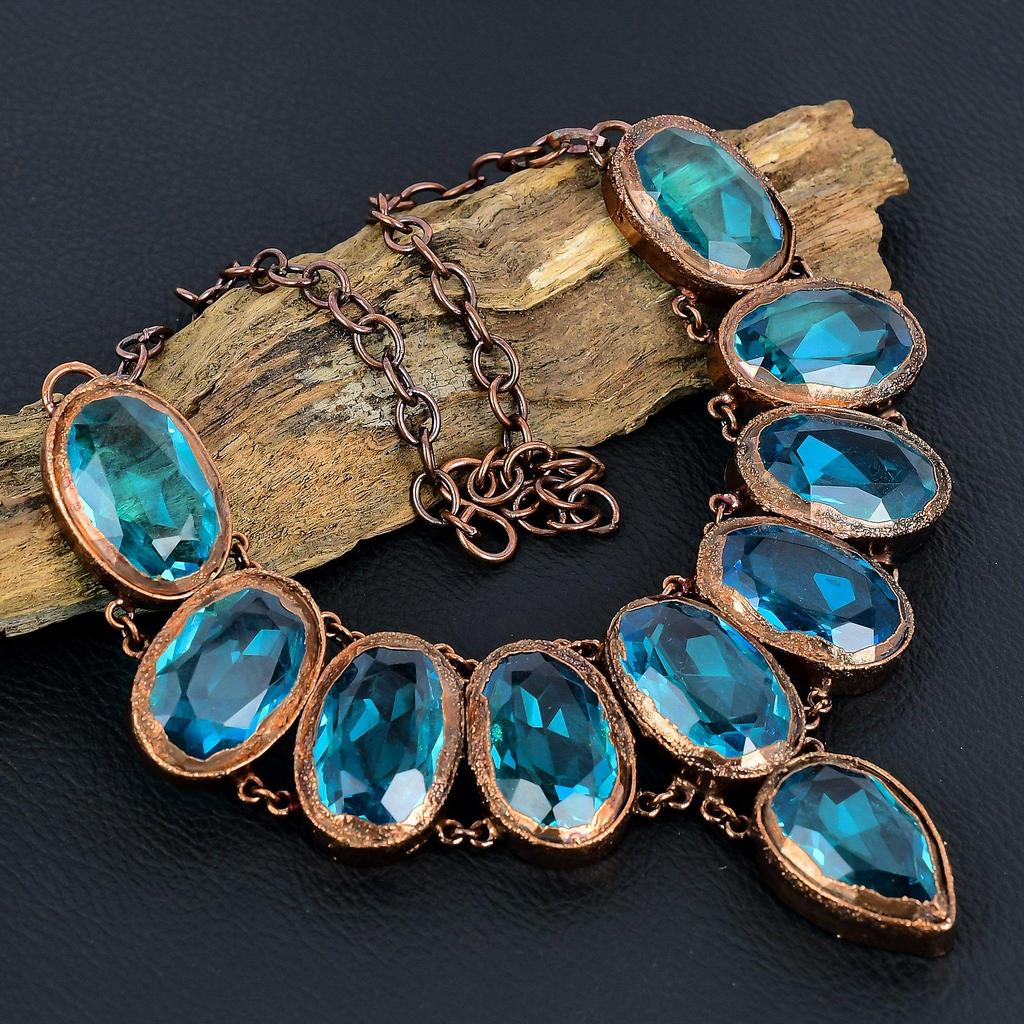 Ожерелье с голубым топазом, Ювелирные изделия из драгоценных камней, Ожерелье из электроформованной меди, Регулируемое ожерелье-цепочка ручной работы, Подарок для жены, Ювелирные изделия