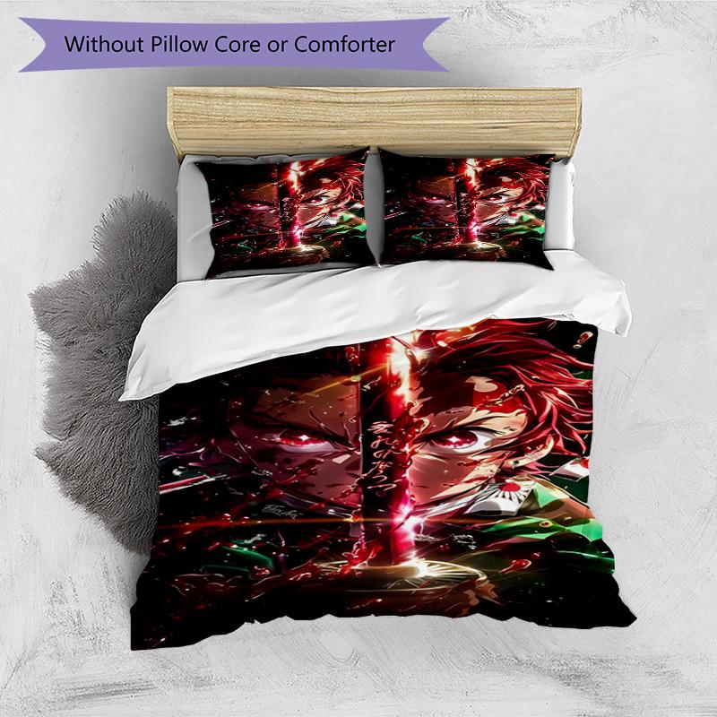 3pcs Duvet Cover Set (1*Duvet Cover + 2*Pillowcase, Without Core), Demon Slayer Print Bedding Set, Bedroom Decor, All‑Season, Birthday Gift