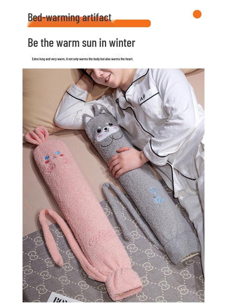 Cute Cartoon Hot Water Bottle & Long Pillow for Warming Hands & Sleeping, Ideal for Pregnant Women & Girls
