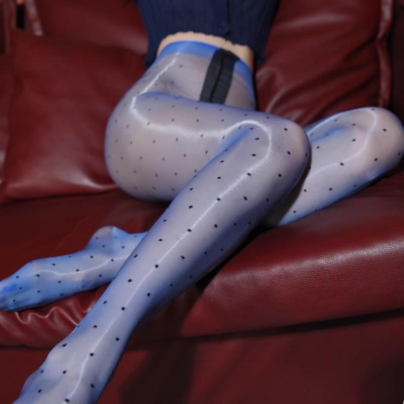 T Открытая промежность Черный горошек Сексуальные чулки Эластичные без талии С высокой посадкой Маслянистые Блестящие Формованные для стопы Эротические Колготки Женские Утягивающие Колготки