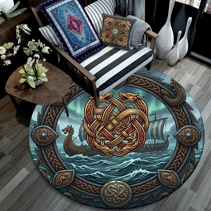 Ship Norse Mythology Round Area Rug Under Office Chairs Bedroom Living Room Home Decor