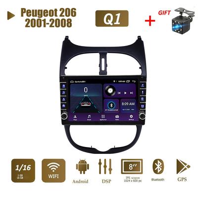 Для Peugeot 206 2001-2008 с кнопкой Android автомобильный радиоприемник мультимедийный плеер навигация стерео GPS 2 Din 1 + 16 ГБ