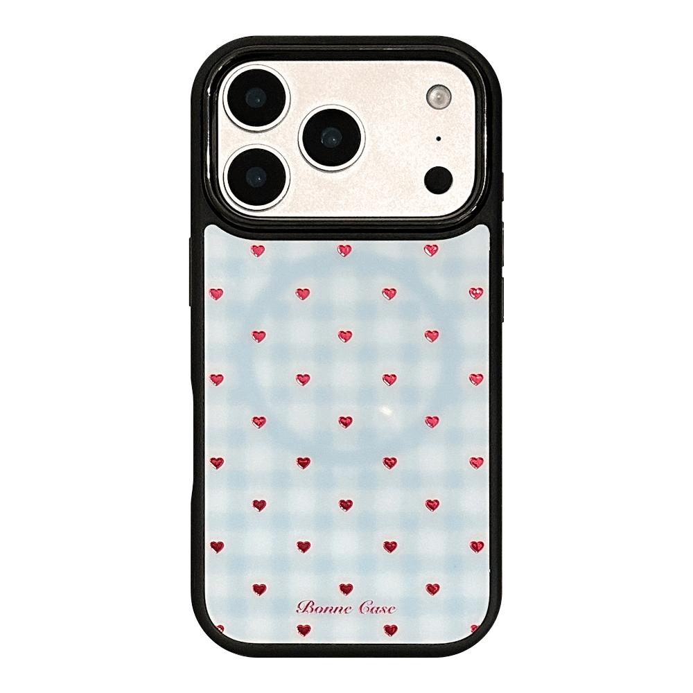 Позолоченный Чехол для Телефона IPhone 17 Pro Max в Сине-Клетчатое Сердце-Яблоко, Совместимый с IPhone 16, 12 и 15, Чехол для Телефона с Магнитной Подставкой