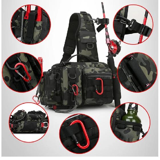 Fishing Tackle Backpack Lure Box Gear Storage Bag Fanny Pack for Men Fly Fishing Backpack with Rod Holder Sling Shoulder Bag