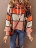 Autumn/Winter Women's Color Block Drawstring Stand Collar Sweater - European & American Casual Waffle Knit Long Sleeve Top
