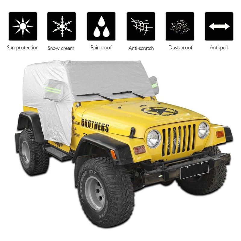 Sunshield Cover, For Jeep Wrangler TJ 1997-2006 Snow Rain Cover Weatherproof Car Cover Body Dustproof UV Protector-A87Q