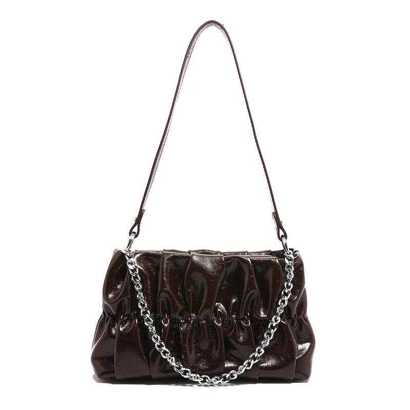 Женская сумка через плечо из ПУ, однотонная, плиссированная, с цепочной строчкой на молнии, универсальные сумки через плечо