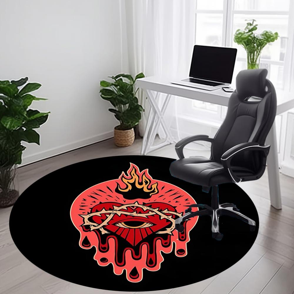 1pc Heart Flame Office Round Area Rug, Mat Suitable For Office, Under Office Chairs Bedroom Living Room Home Decor, Room Deco