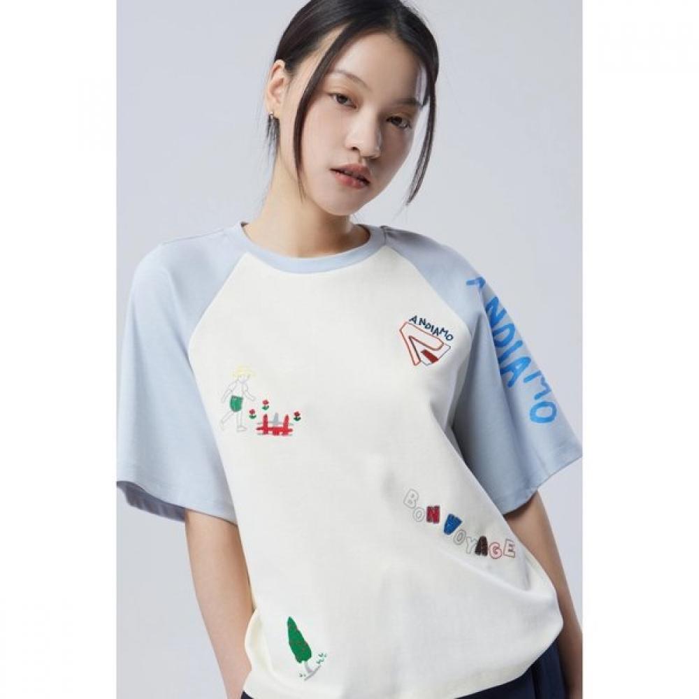 Benetton Вышитая принтованная футболка с рукавами реглан baTs92611