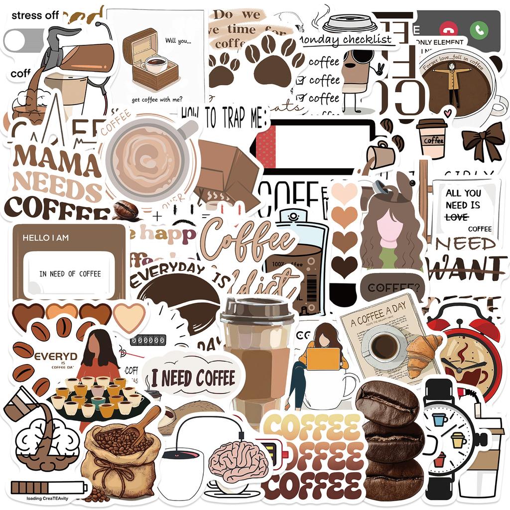 50-100PCS Cartoon Coffee Enthusiast Graffiti Stickers Decorative Guitar Notebook Luggage DIY Waterproof Pen Holder Stickers