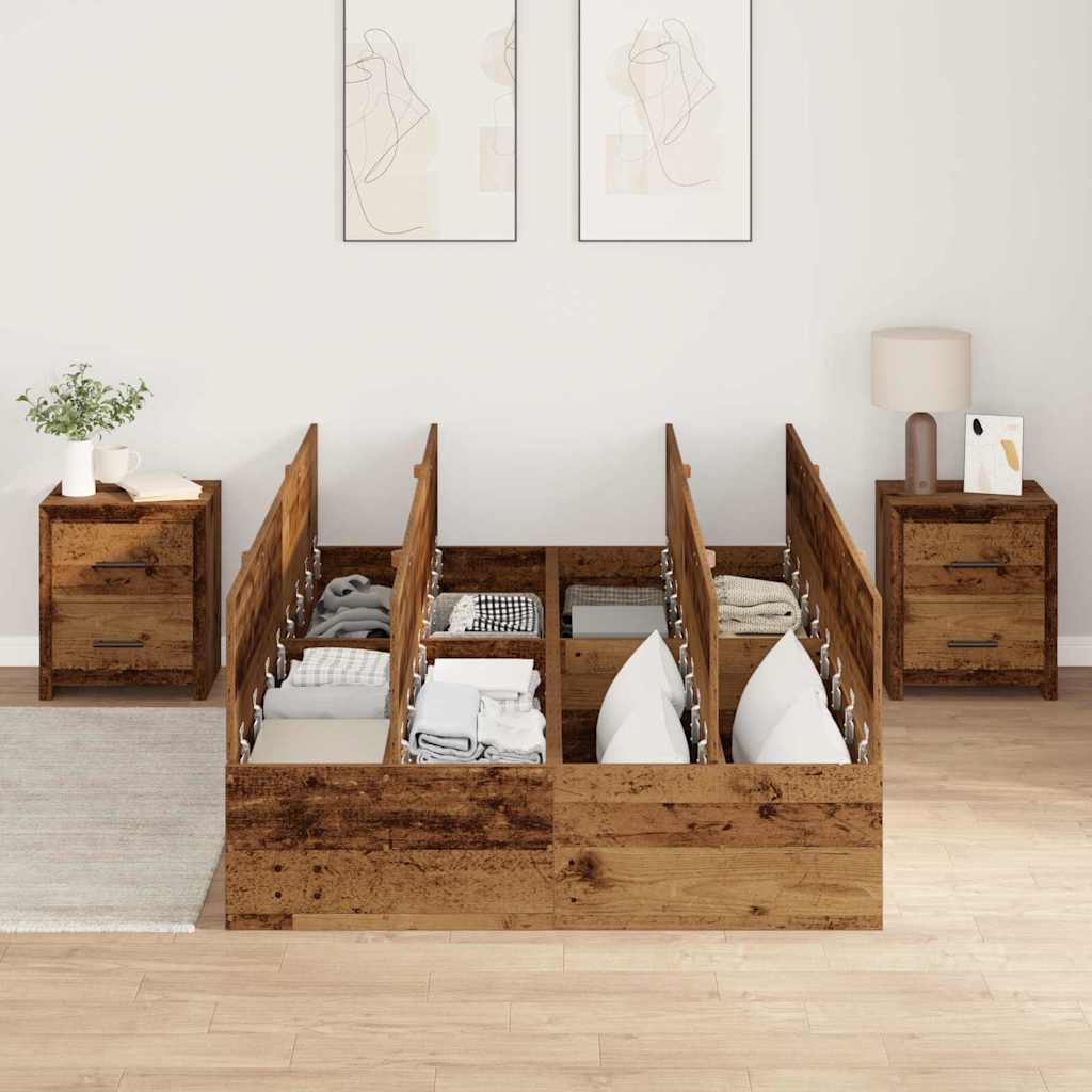Storage Bed Frame Reclaimed Wood Style 120 x 190 cm Wood Based Material