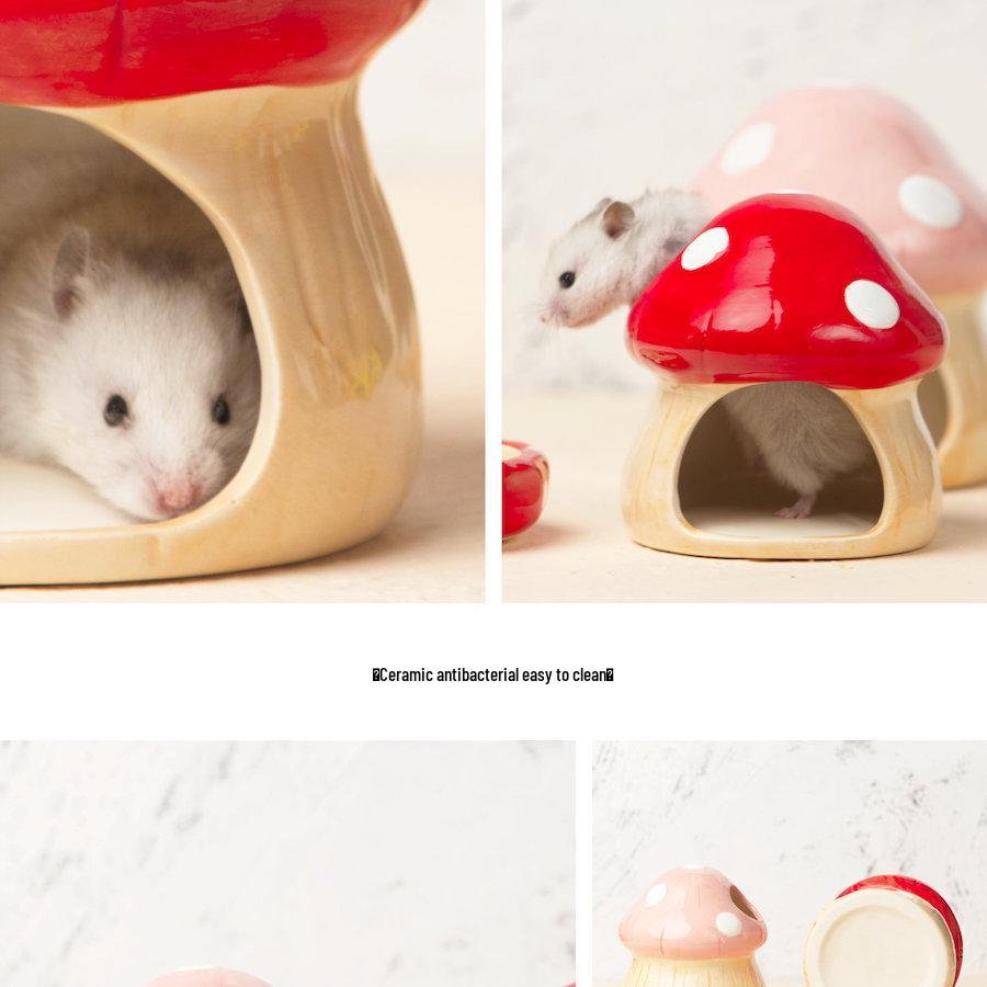 Mushroom Ceramic Burrow: Hamster & Small Pet Cooling Nest