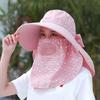 Women Sunscreen Hat Solid Color Large Brim Sun Hat for Face Protection