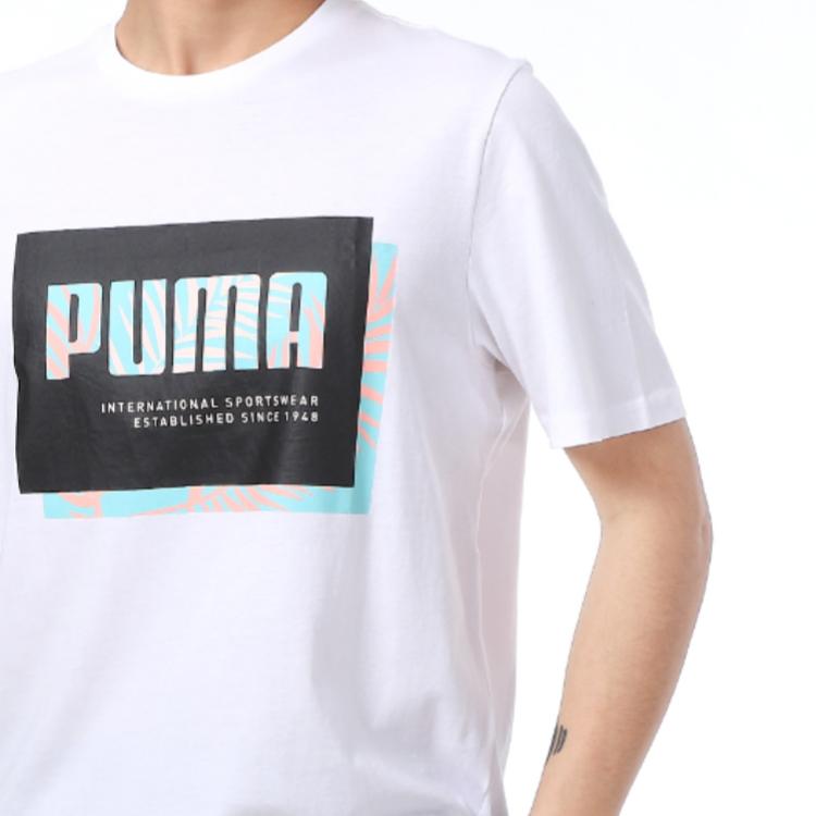 Puma Спортивная футболка с круглым вырезом и коротким рукавом с цветным логотипом и принтом в виде блока, мужские топы, белая 845864-52