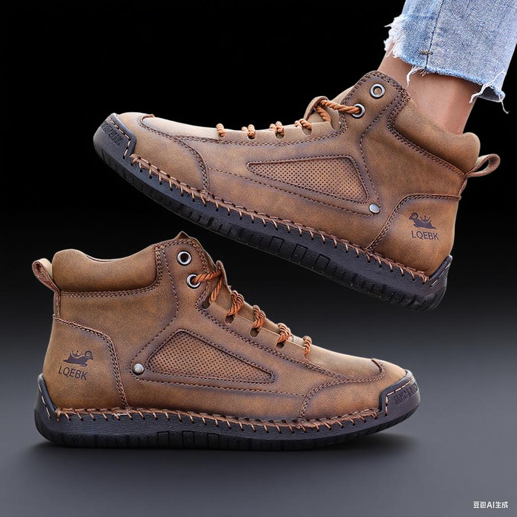 Fashion Short Boots Men Leather Sports Shoes with Handmade Stitching Design 2025 Women's Retro Loafers Suitable for Street Casual Style