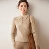 Women's Cashmere Polo Collar Sweater - Autumn/Winter Style with Button Detail