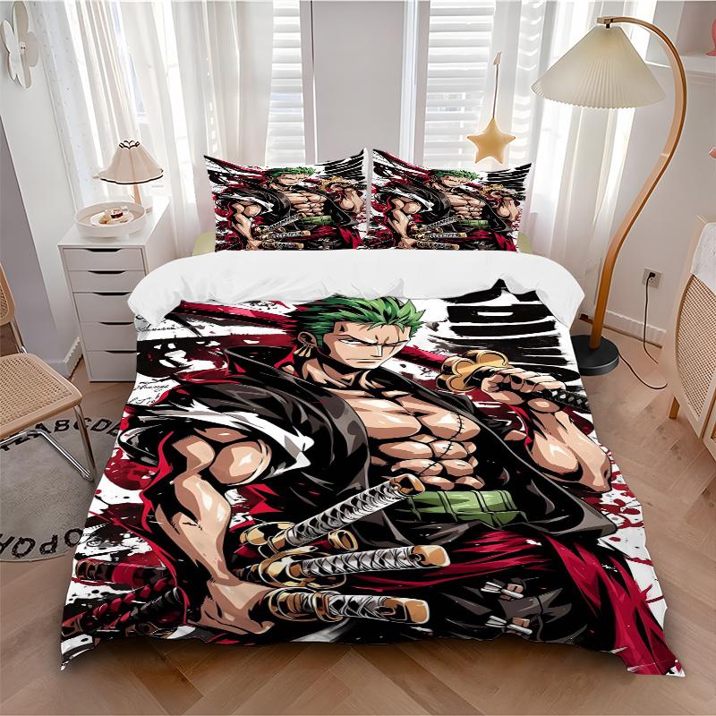 3pcs Roronoa Zoro's Epic Battle Bedding Set Includes Comfortable Bedding with Stylish Design for Bedroom, H071