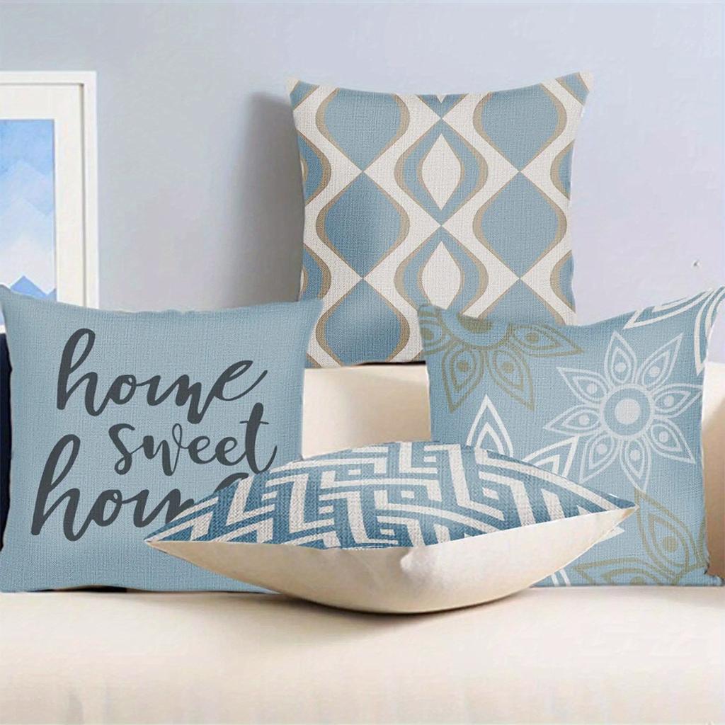Домашний Декор Синий Геометрический и Цветочный Дом Милый Дом Подушки Узор Наволочка Подходит Для Дивана Спальни Автомобиля Наволочка