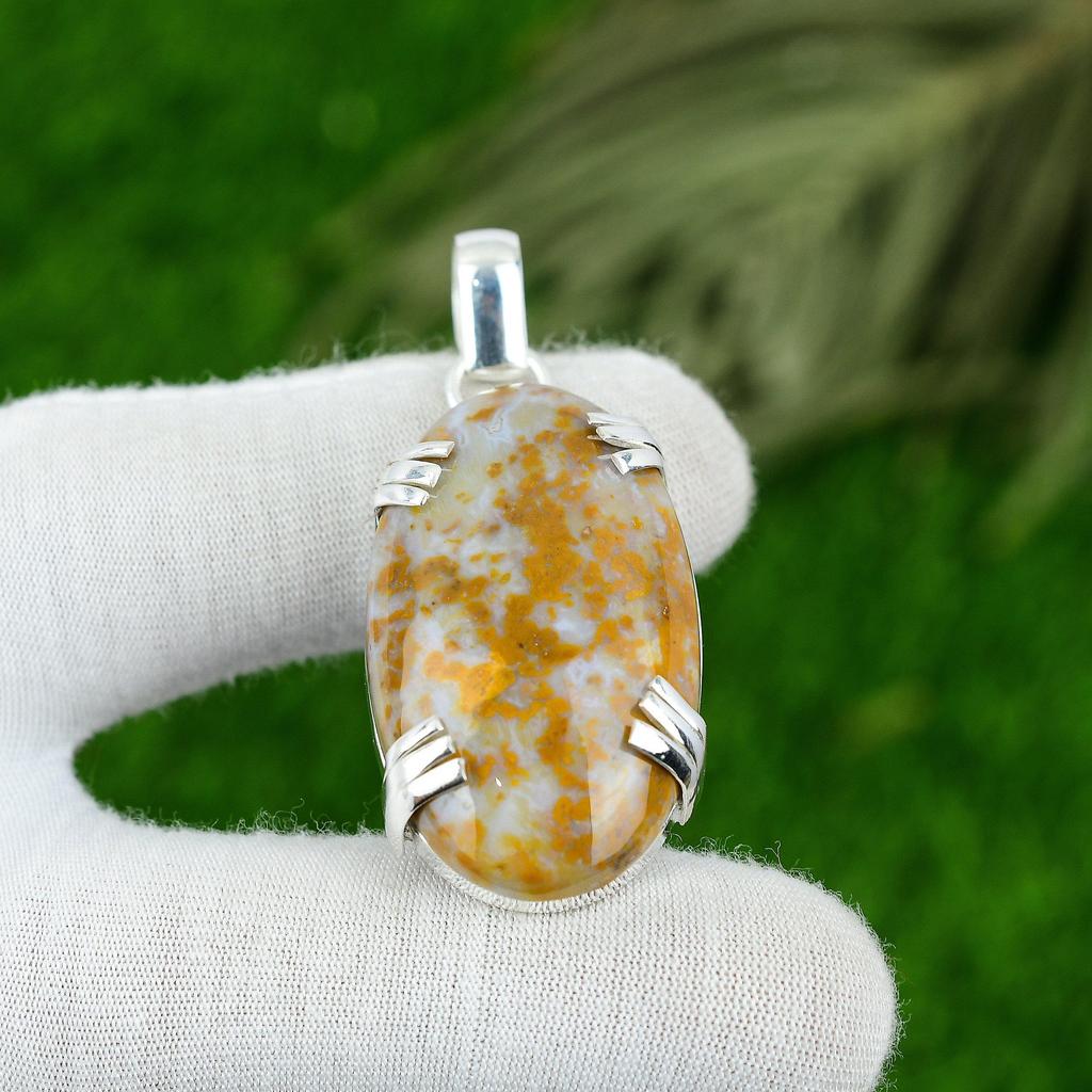 Natural Polka Dot Agate Gemstone Pendant 925 Sterling Silver Jewelry For Women