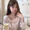 Women's Long-Sleeve Striped Shirt with Sweet Bow Design - Irregular Hem, Age-Reducing, Autumn Fashion Top