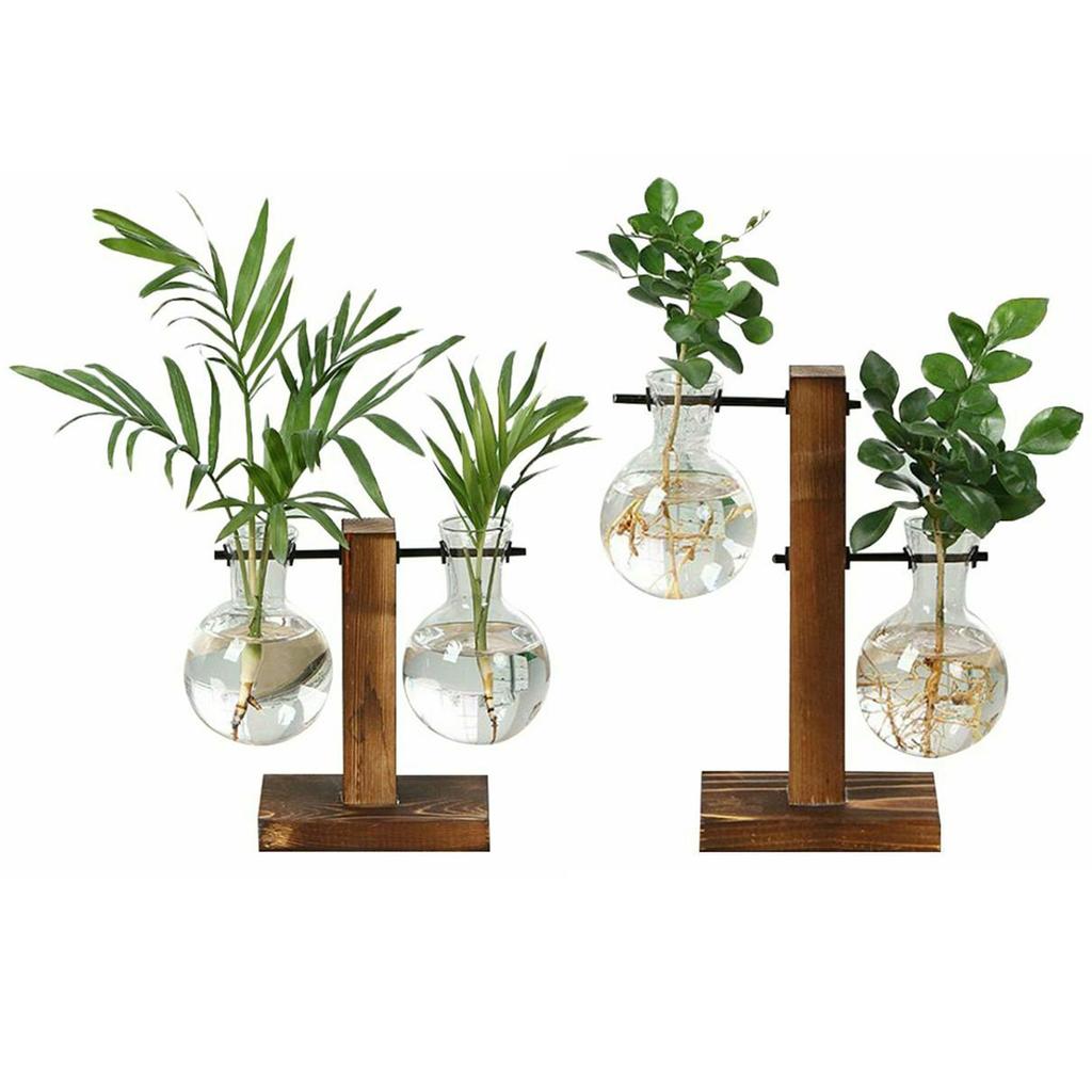 Creative Glass Desktop Planter Bulb Vase Wooden Stand Hydroponic Plant Container Home Tabletop Decor Vase Stand Dropshipping Hot