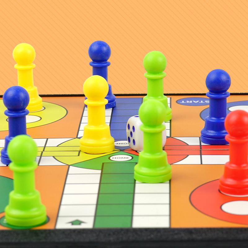 Portable Ludo Chess Backgammon Game Set Foldable Board Travel Family Kidsv Party Toy