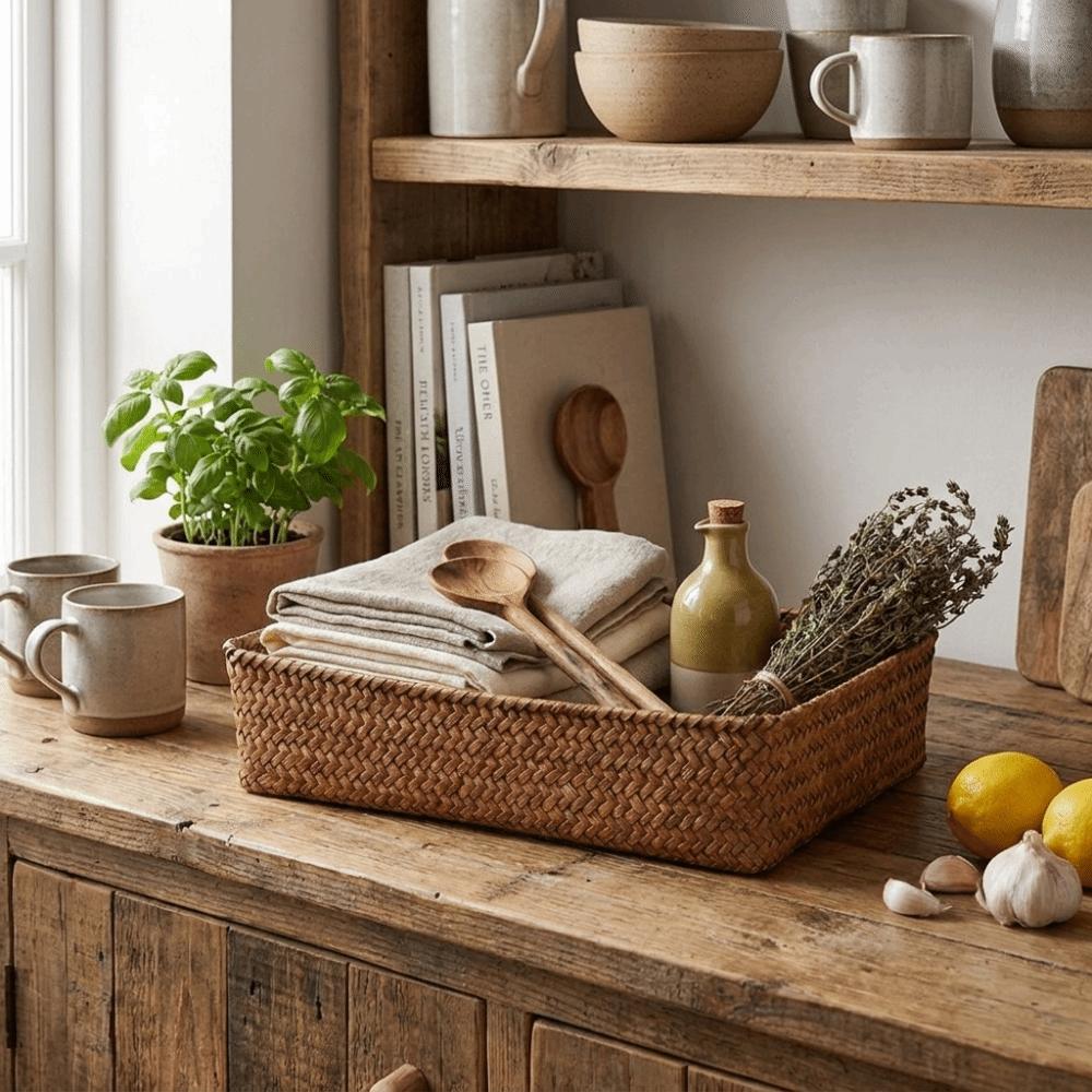 Woven Storage Basket Rectangle Display Basket Panier Rangement Sundries Box Home Decoration