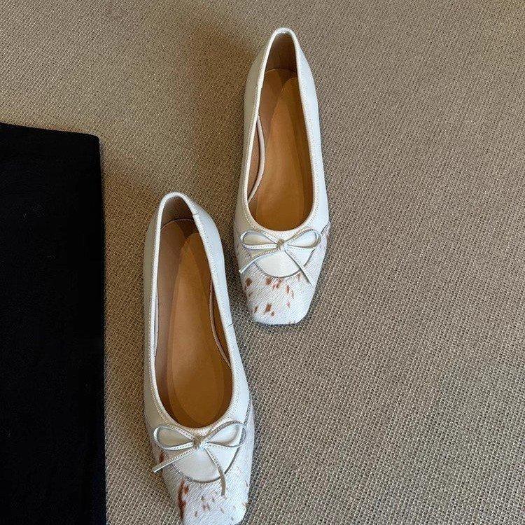 French retro bow single shoes women's 2025 new one-pedal commuting versatile old dirty Mary Jane shoes