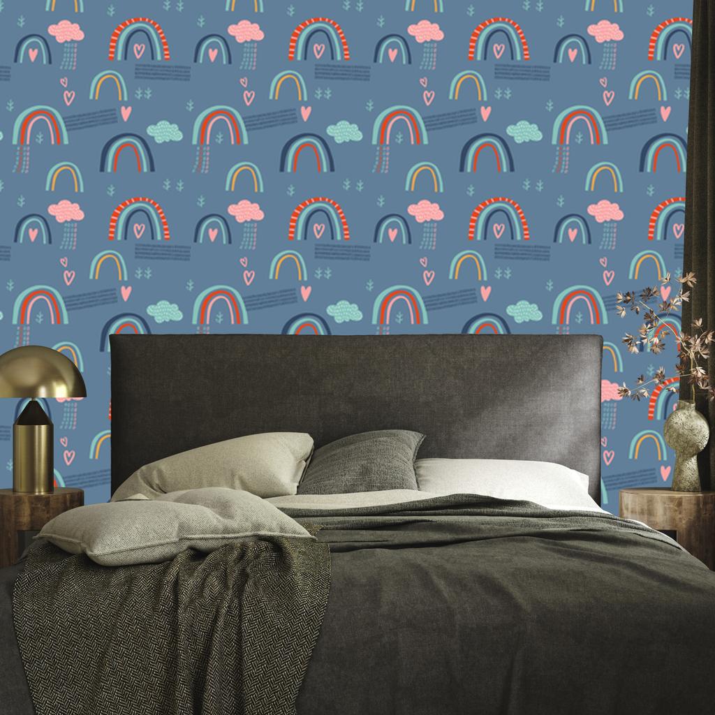 Clouds and rainbows wallpaper in Scandinavian style for living room and bedroom 50x1000