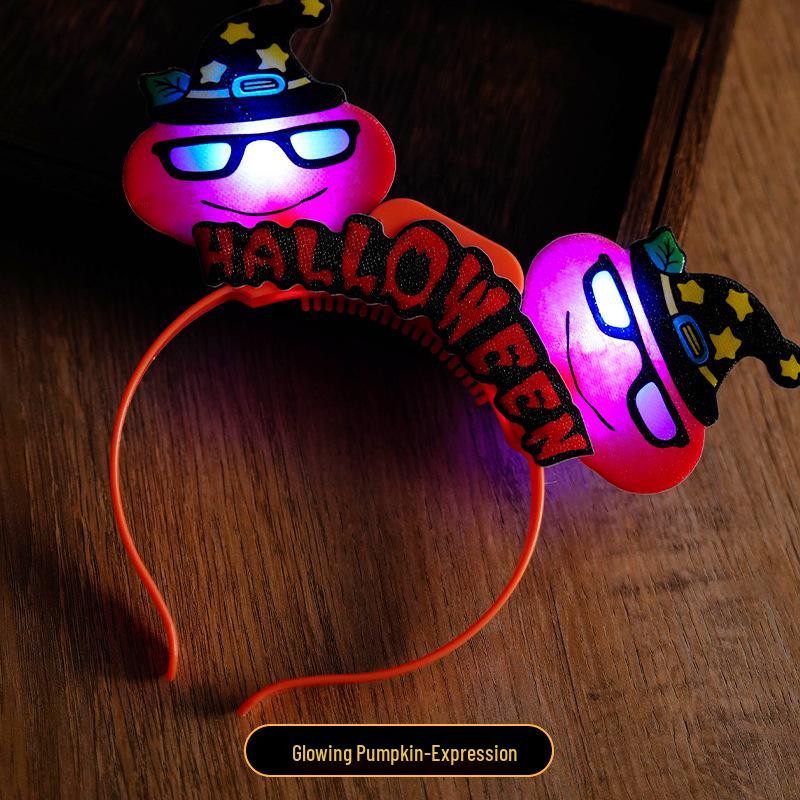 Luminous Halloween Pumpkin Devil Horn Headband for Concerts and Parties