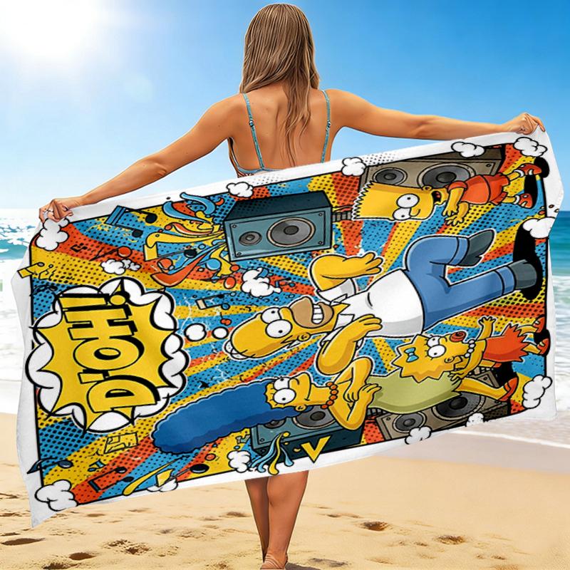 1Pc Simpsons Comic Party Beach Towel, Quick Dry, Multi-Use for Beach Pool Gym Yoga Home Travel, Christmas, Halloween, Xmas Gift S732