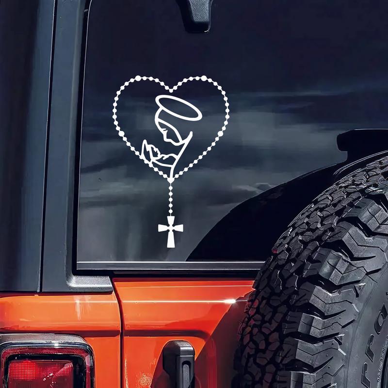 Rosary Heart Virgin Mary Vinyl Car Sticker Catholic Prayer Decal Christian Faith Window Bumper Sticker For Trucks SUVs