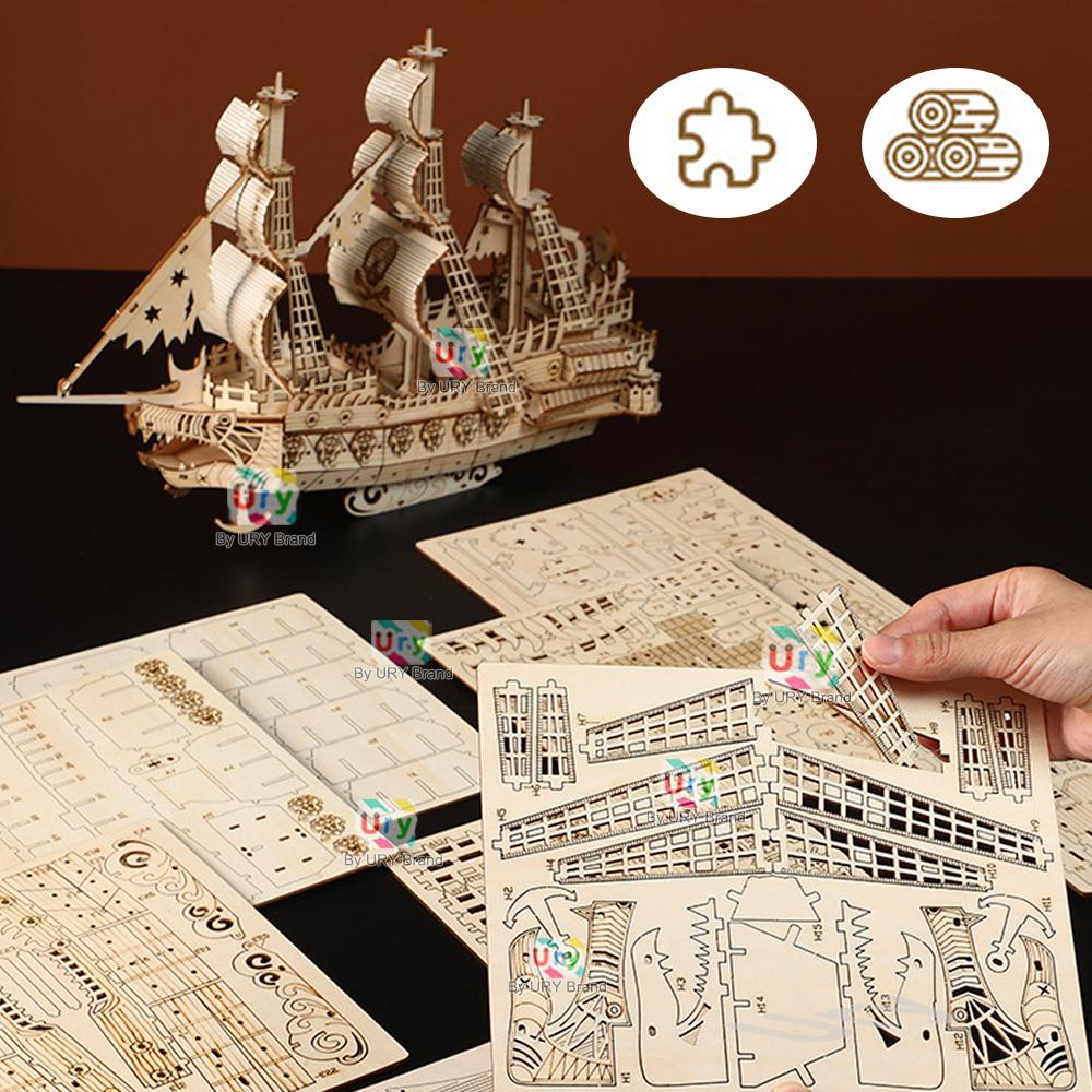 Ury Diy 3D Ретро Стиль Хэллоуин Призрак Пиратский Корабль Модель Игрушки Ручная Работа Набор Домашний Декор Рождественский Подарок Для Детей