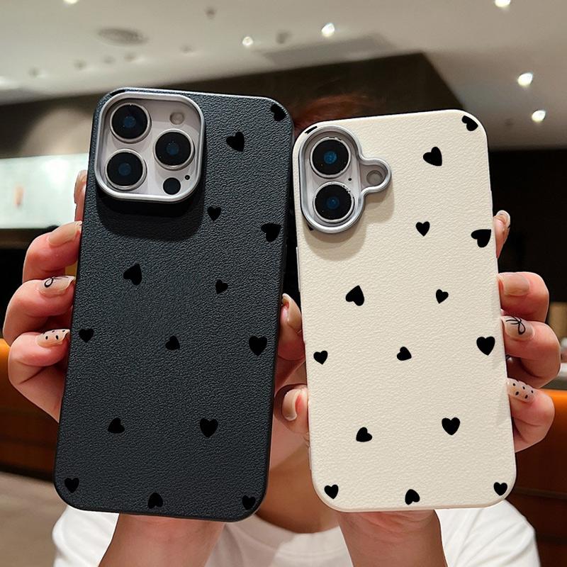 Кожаный чехол с текстурой черного цвета с рисунком сердец любви для iPhone 16 15 Pro 14 Plus 13 12 11 Pro Max Xs Xr 8 7 Plus, ударопрочный, мягкий, из ТПУ, тонкий чехол