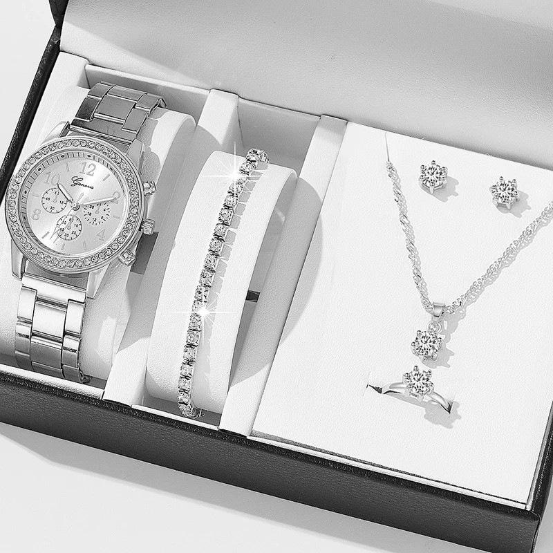 Набор женских универсальных кварцевых наручных часов из 5 предметов со стальным браслетом