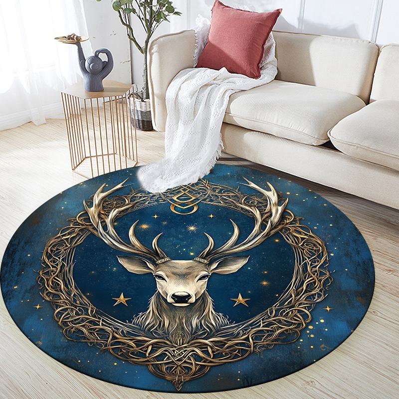 Celtic Knot Deer Head,Round Area Rug,Carpet Rug for Living Room Bedroom Sofa Playroom Decor,Non-slip Floor Mat