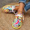 Модная женская обувь на плоской подошве, осенние новые повседневные лоферы, этническая радужная парусиновая обувь, женские кроссовки с круглым носком и многоцветным принтом