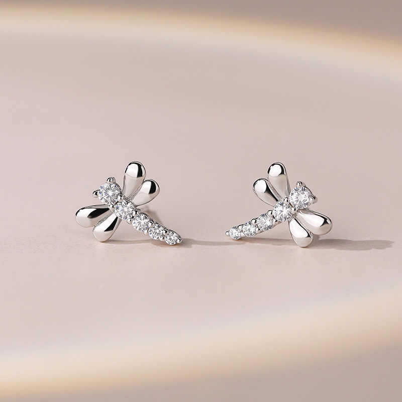 Dragonfly Stud Earrings Female Personality Simple Niche Fresh Feeling Zircon Ear Jewelry