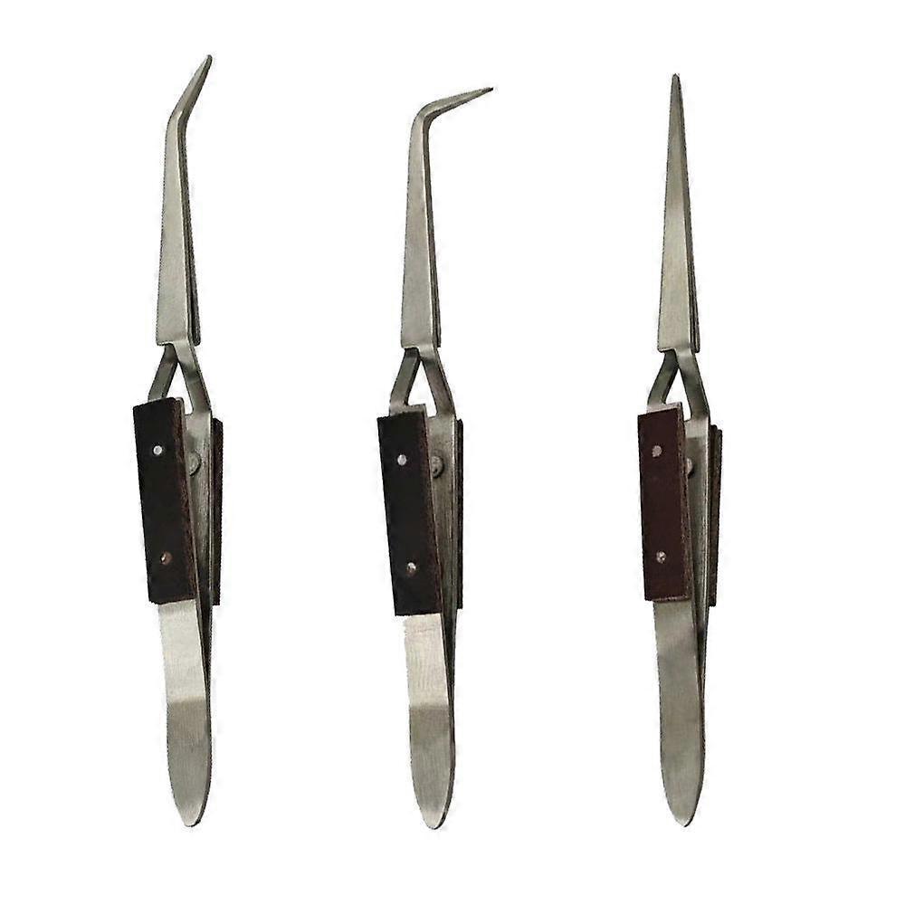 3pcs Precision Reverse Tweezers Non-Conductive, Heat Resistant, Anti-Magnetic Pointed & Curved Tips Tweezer Set