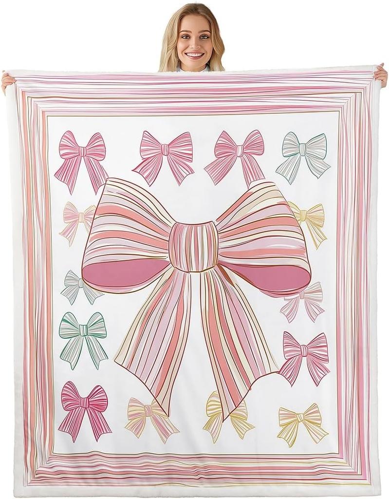 Плед с узором из синих бантов Мягкий флисовый плед Элегантный домашний декор Подарок для женщин Девочек Спальня Постельное белье Покрытие