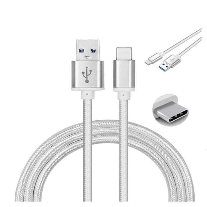 USB-C Cable for Samsung Galaxy A12-Samsung Galaxy A02S - Silver Nylon 1 Meter - Yuan Yuan