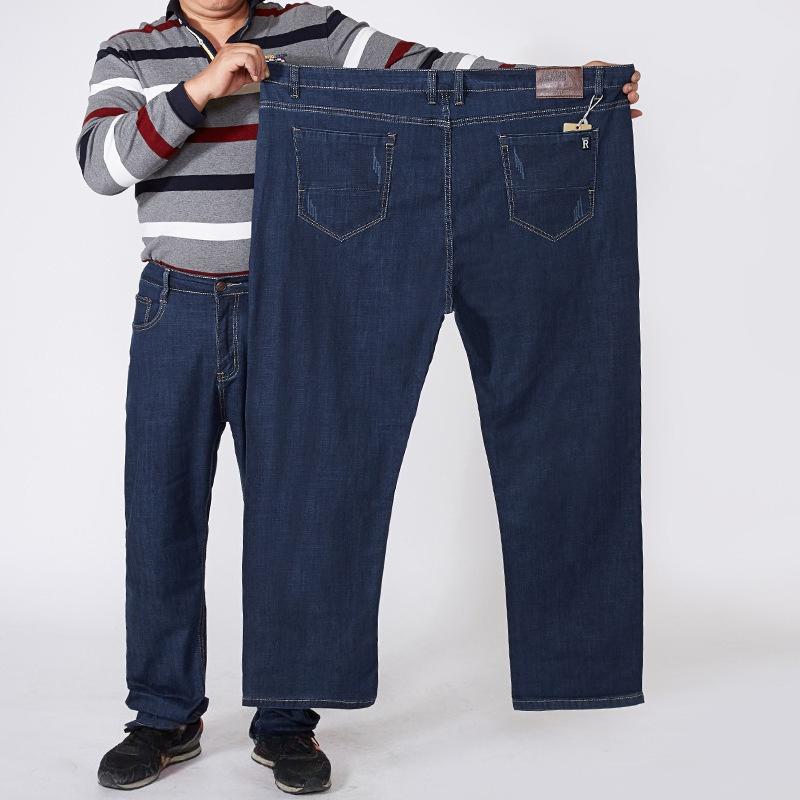 Мужские плотные эластичные джинсы для осени/зимы, очень большого размера, свободного кроя, с высокой посадкой, прямые брюки для отцов среднего возраста