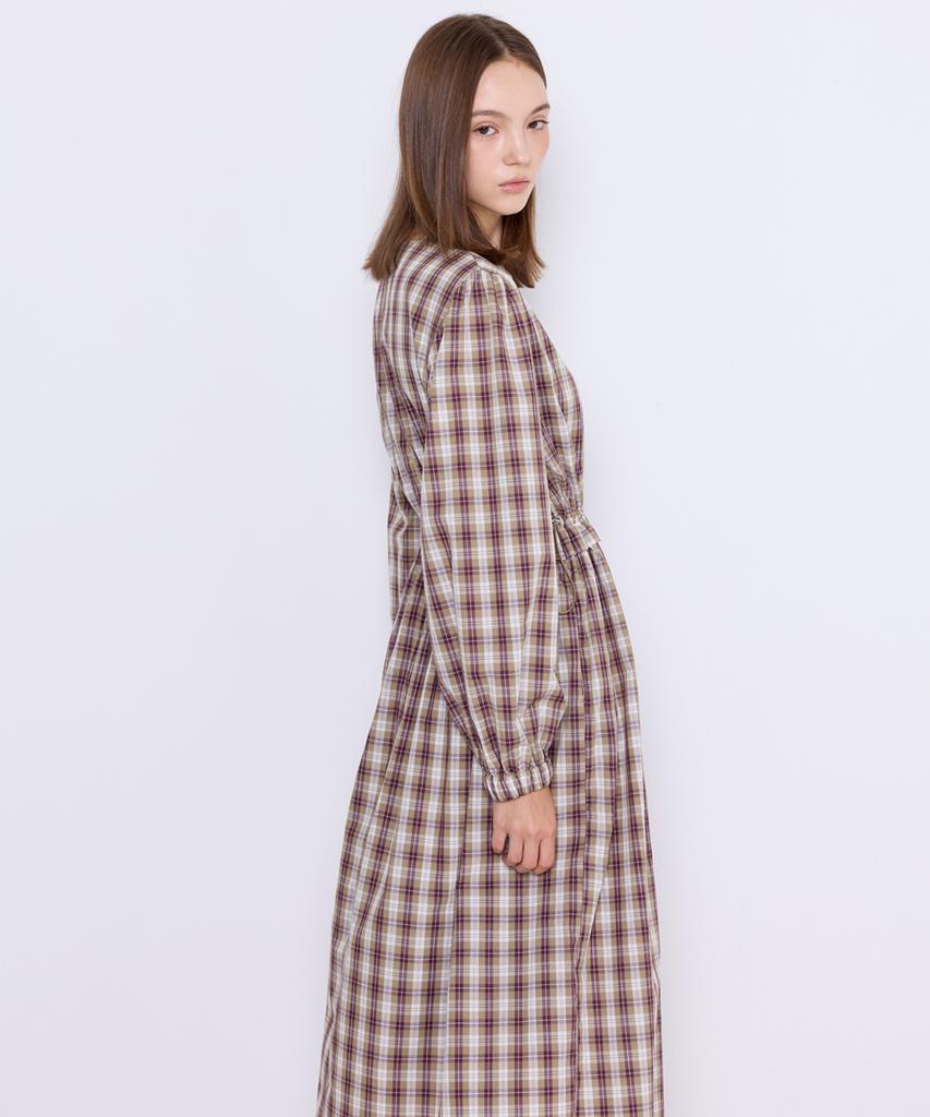 Manavis Seven Tide Check String Dress [Mocha]