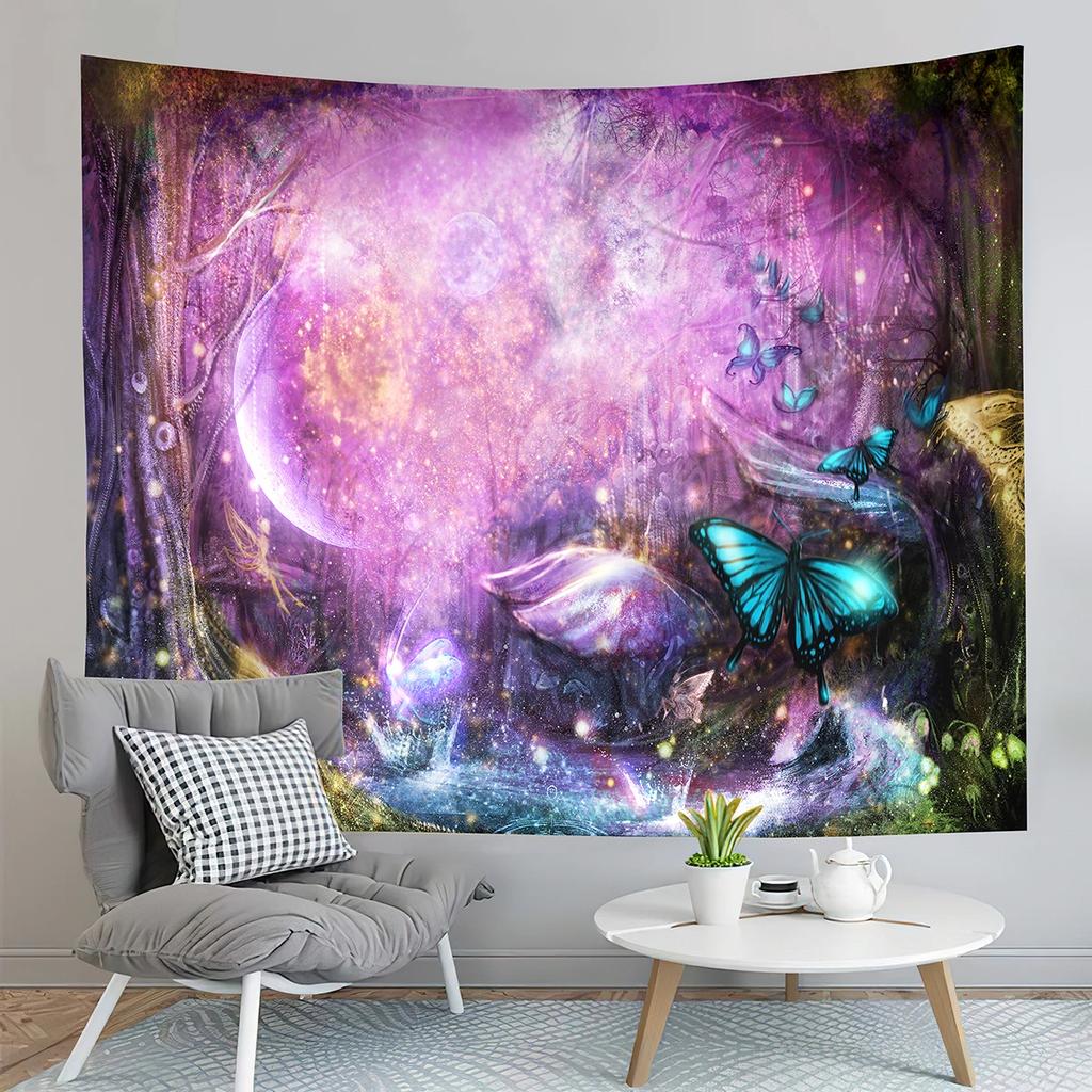 Fairy Tale Forest Tapestry Full Moon Night Red Mushroom Living Room Bedroom Dormitory