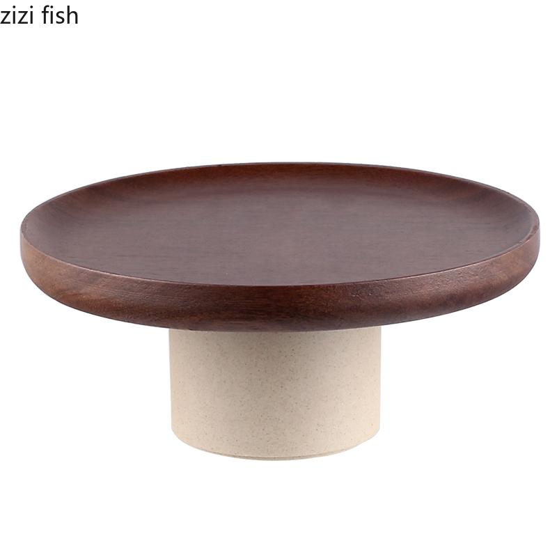 Деревянная тарелка для фруктов, высокие ножки, поднос для торта, выпечки, хлеба, закуски, поднос для хранения конфет, домашняя кухня, простая посуда, тарелки для закусок и десертов