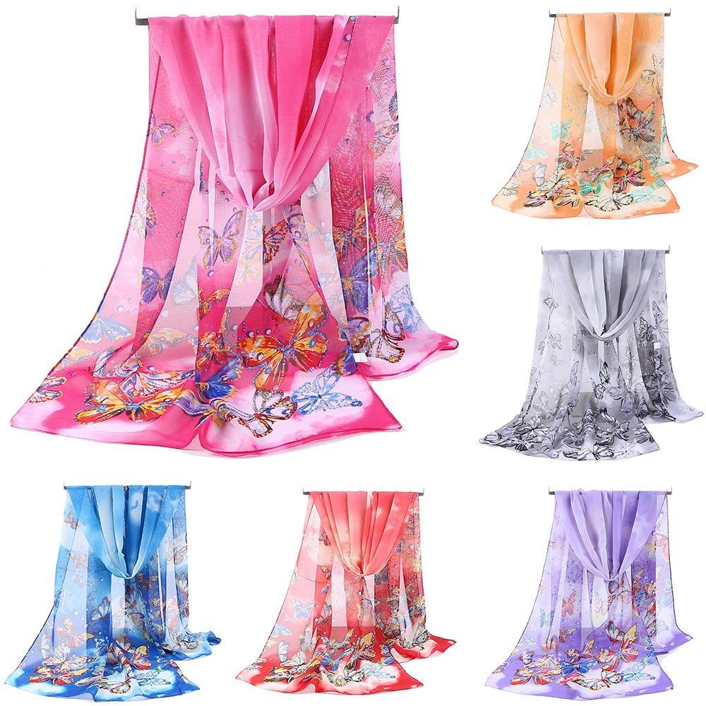 160*50cm Chiffon Scarf Butterfly Print Shawl Silk Fashion Beach Gauze Scarf for Women