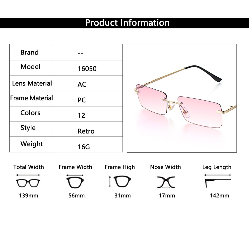 UV400 Eyeglasses Retro Sun Glasses Gradient Glasses Women Vintage Sunglasses Rectangle Rimless