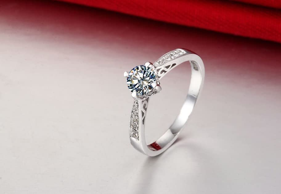 Carat 4 Prong Hollow Style NSCD Diamond Ring for Women Engagement Jewelry Wedding Band Anniversary 18K White Gold Plated 0.5