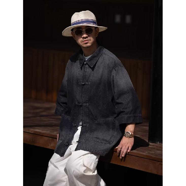 Летняя новая джинсовая куртка в китайском стиле в винтажном стиле для мужчин и женщин, свободный джинсовый топ с ретро-пуговицей